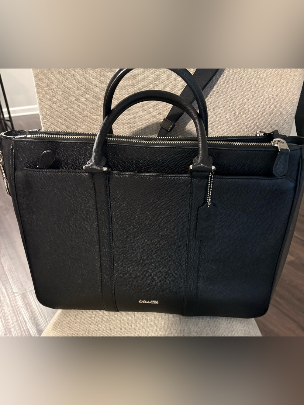 Coach Cross Grain Black Leather Briefcase Laptop Bag F59141 Metropolitan